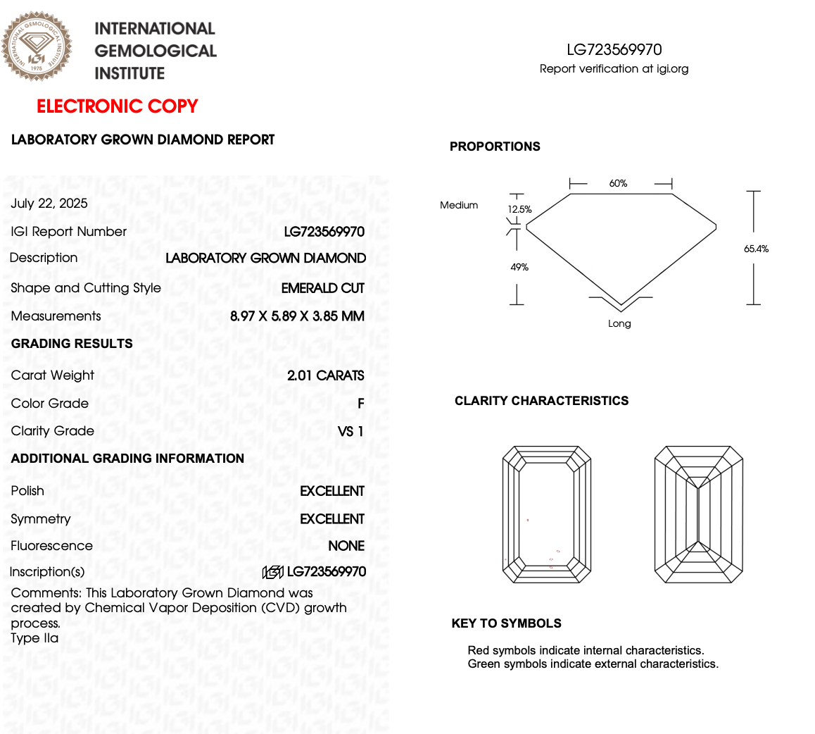 2.01ct Emerald Cut Lab-Grown Diamond Solitaire Ring – VS1 F Colour | 14ct White Gold | IGI Certified