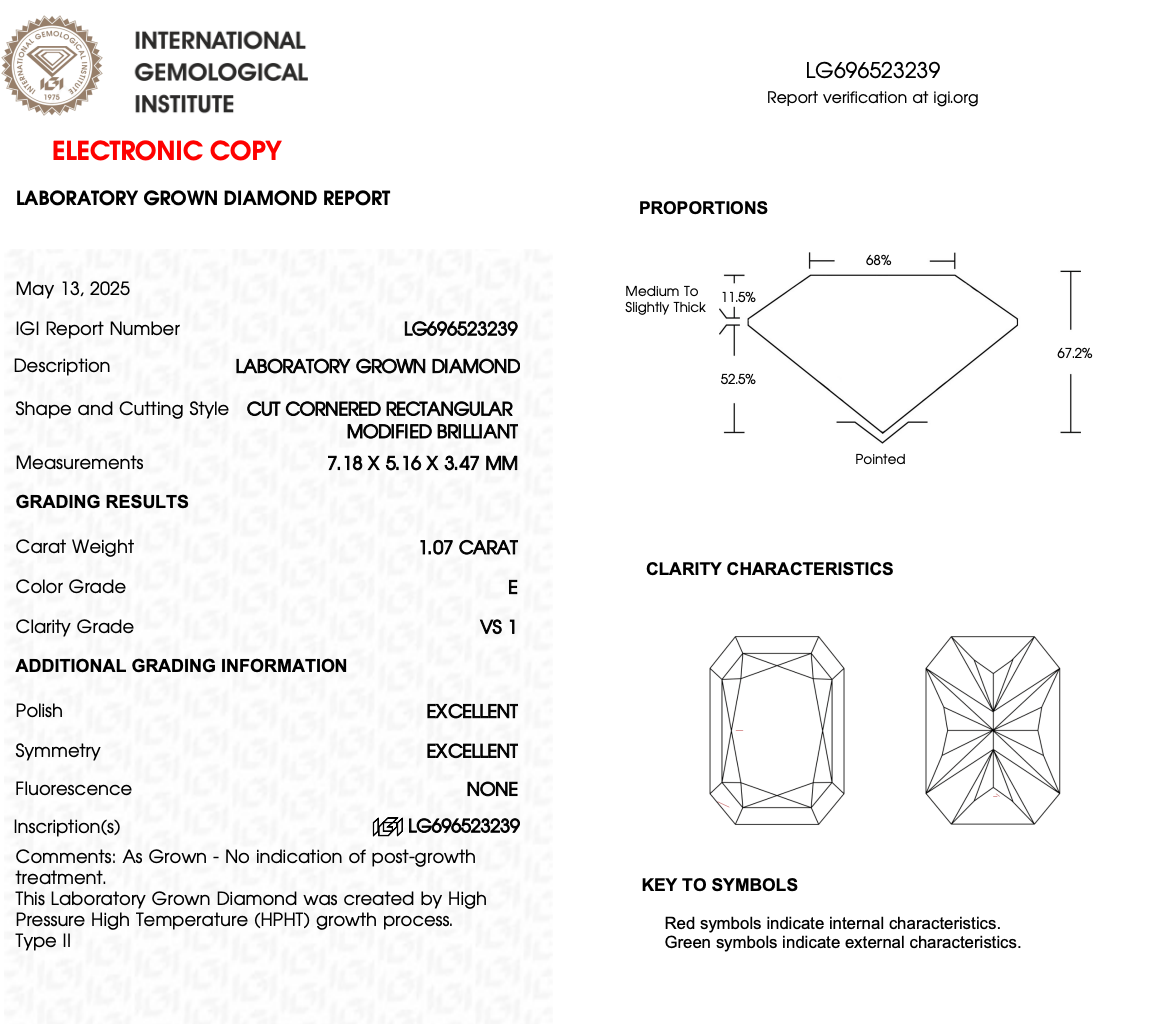 1.07ct Radiant Cut Lab-Grown Diamond Solitaire Ring – VS1 E Colour | 14ct White Gold | IGI Certified