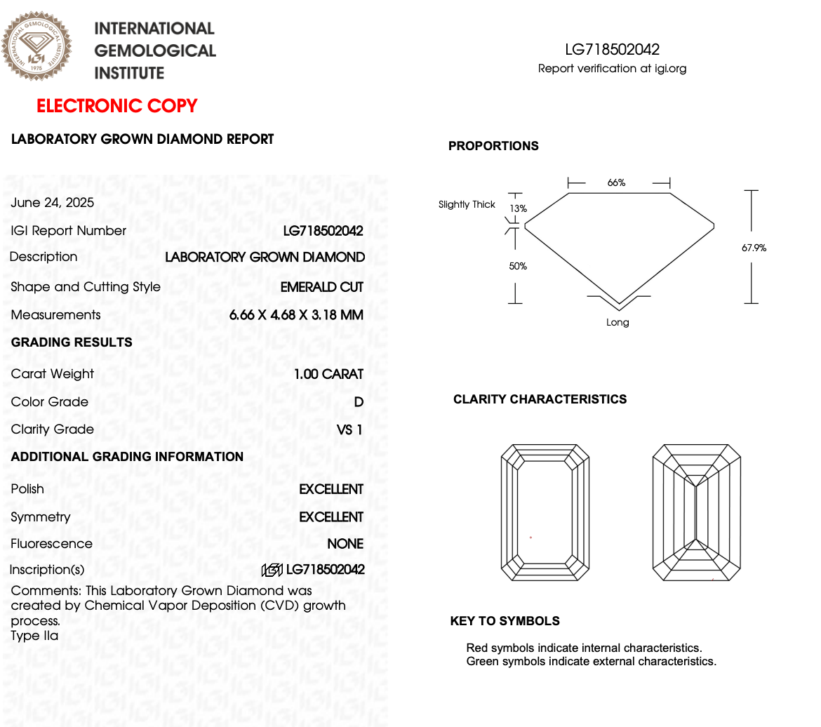 1ct Emerald Cut Lab-Grown Diamond Solitaire Ring – VS1 D Colour | 14ct Yellow Gold | IGI Certified