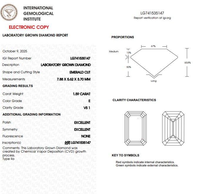 2.59ct Emerald Lab Grown Diamond Three Stone Ring in 14ct Yellow Gold