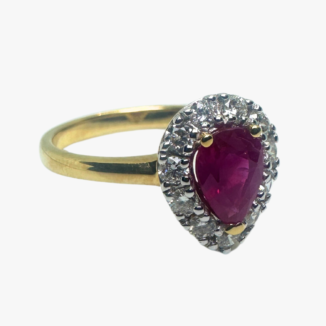Shimmering Pear Halo Ring