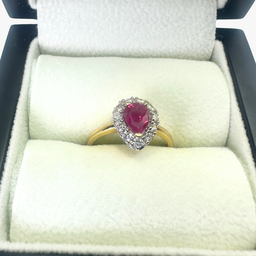 Shimmering Pear Halo Ring