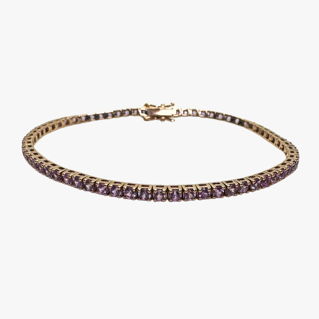 14ct Rose Gold Tennis Bracelet Natural Pink Sapphires
