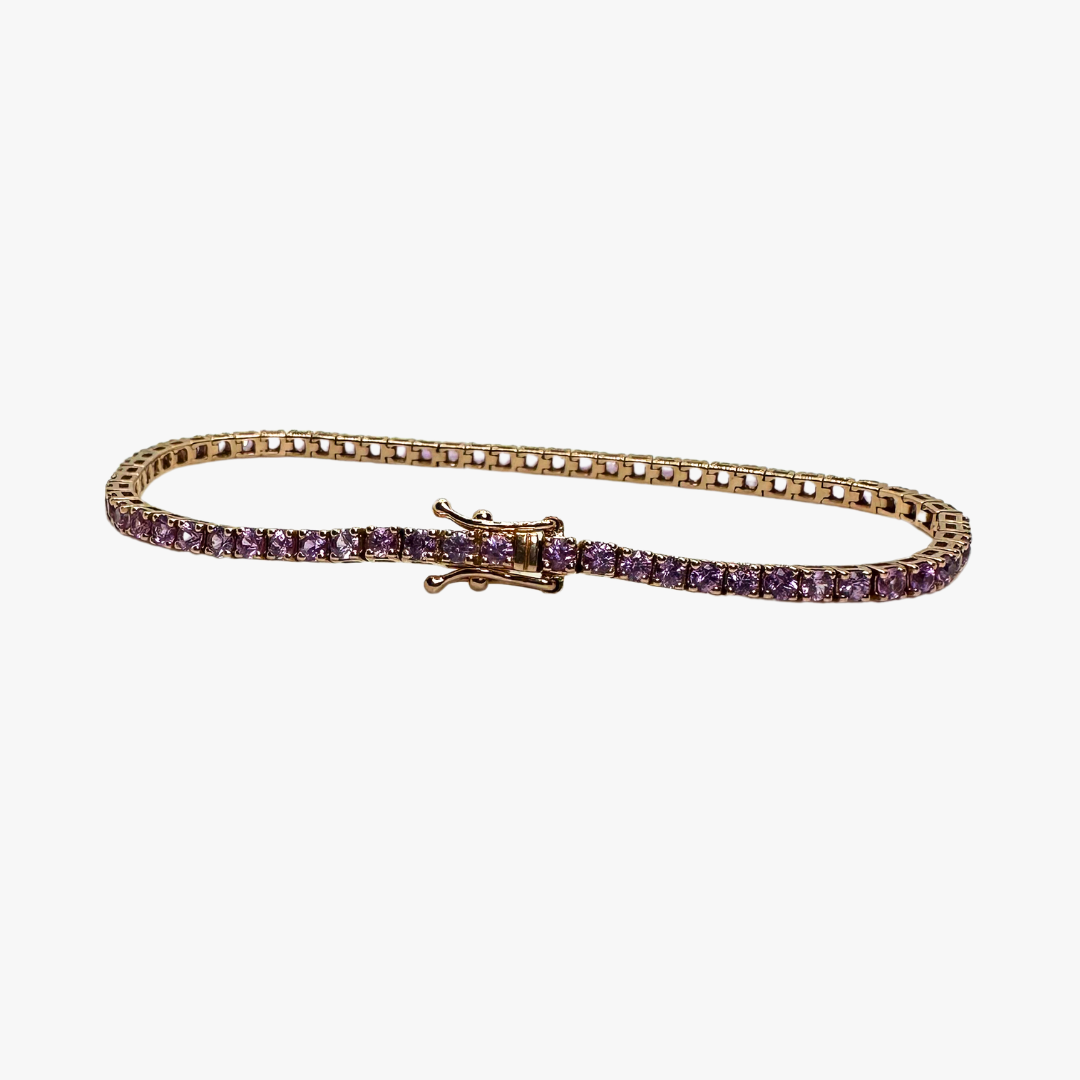 14ct Rose Gold Tennis Bracelet Natural Pink Sapphires