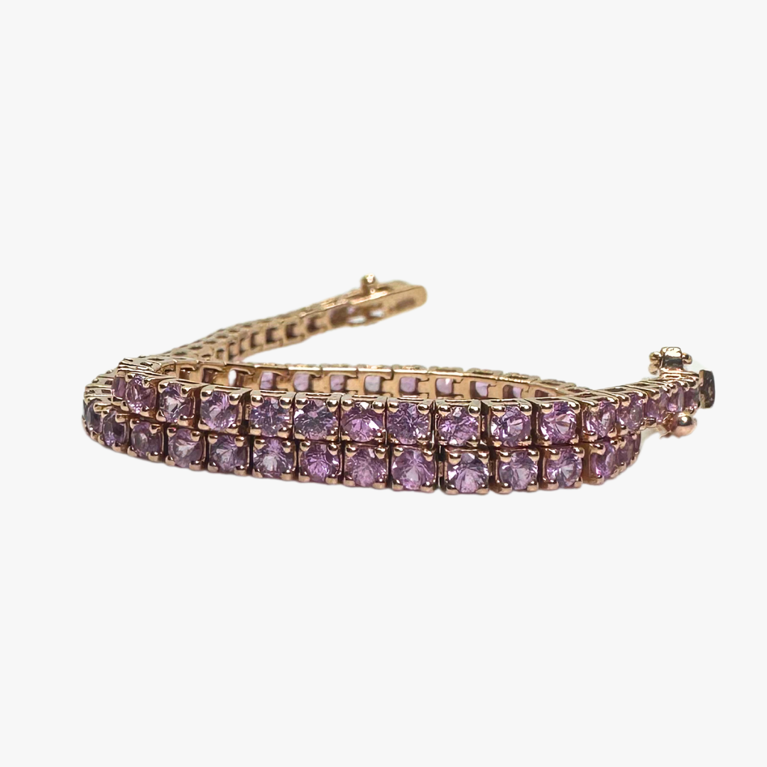 14ct Rose Gold Tennis Bracelet Natural Pink Sapphires