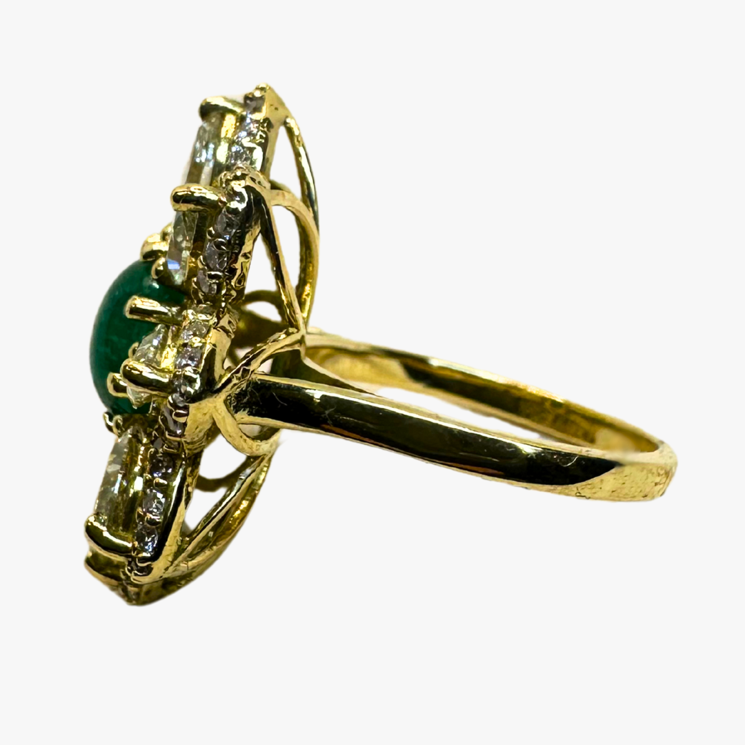 18ct Yellow Gold Ring- Untreated Emerald - Natural Diamonds - K 1/2