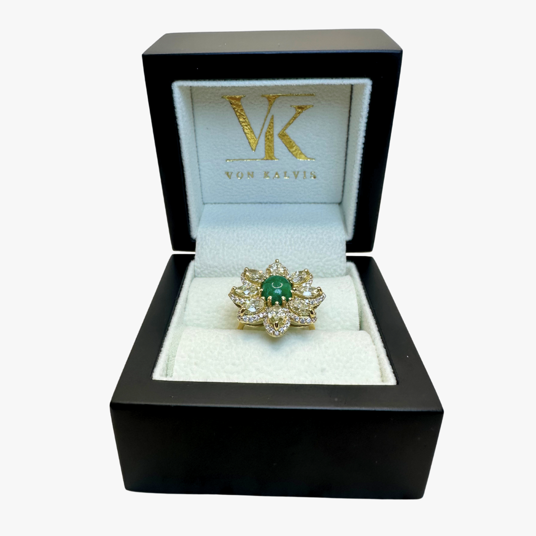 18ct Yellow Gold Ring- Untreated Emerald - Natural Diamonds - K 1/2