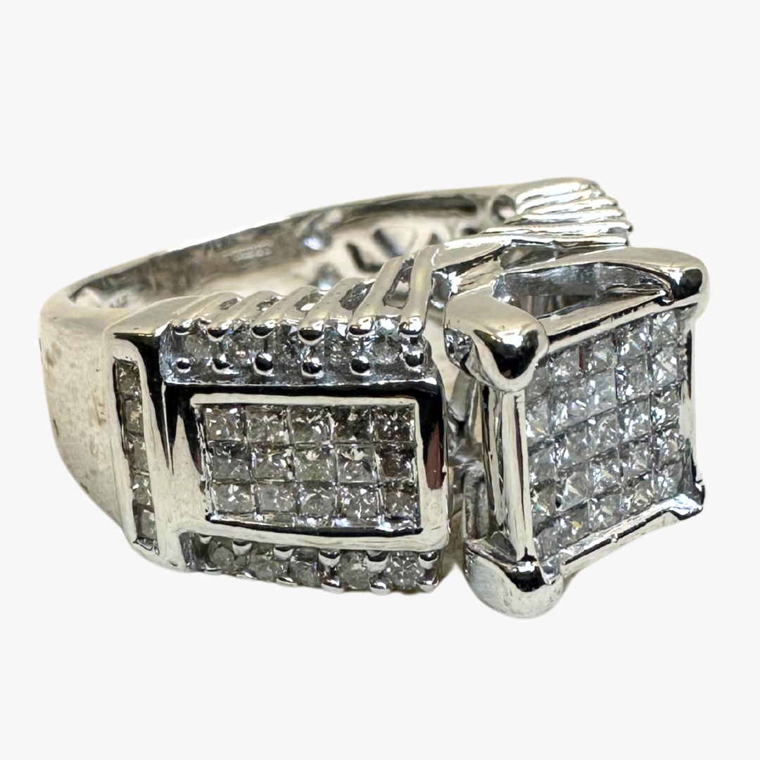 14ct White Gold Ring - Natural Diamonds - Size O 1/2 - Unisex