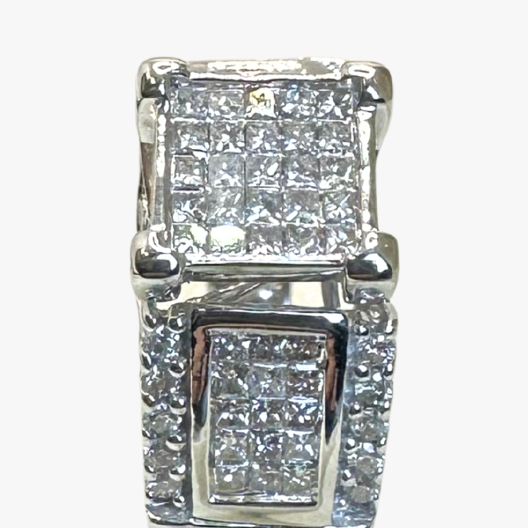 14ct White Gold Ring - Natural Diamonds - Size O 1/2 - Unisex