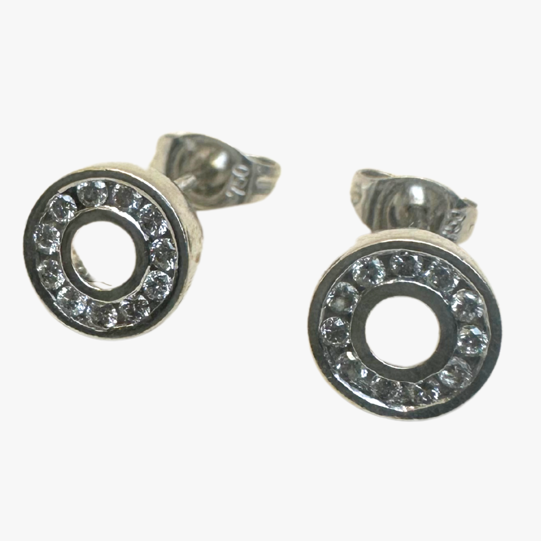 18ct White Gold Stud Earrings - Natural Diamonds - For Women