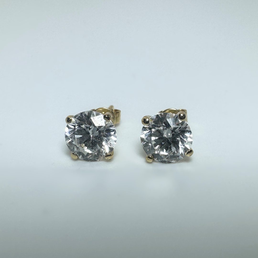 14ct Yellow Gold Lab Grown Diamond Stud Earrings 2.13ct D VS Certified Round Brilliant