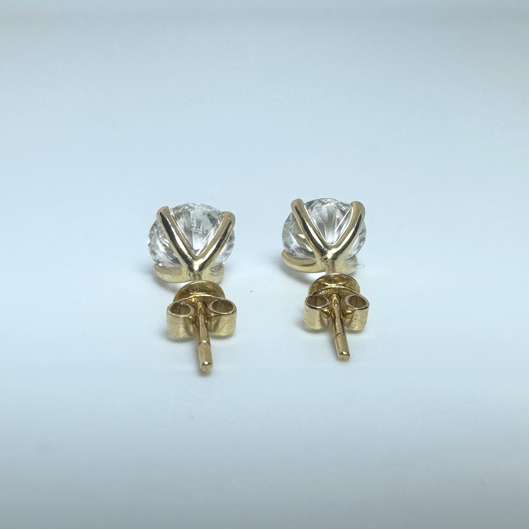 14ct Yellow Gold Lab Grown Diamond Stud Earrings 2.13ct D VS Certified Round Brilliant