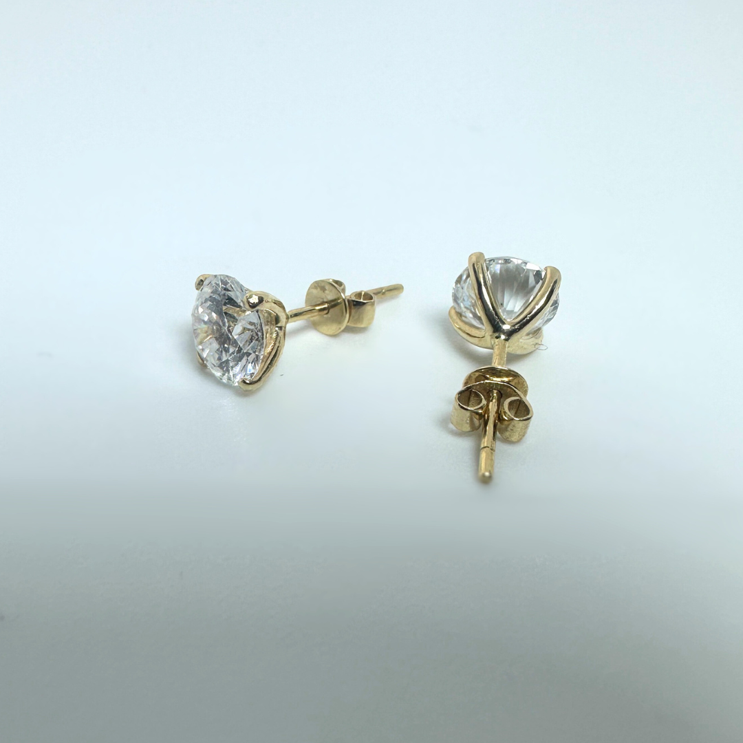14ct Yellow Gold Lab Grown Diamond Stud Earrings 2.13ct D VS Certified Round Brilliant