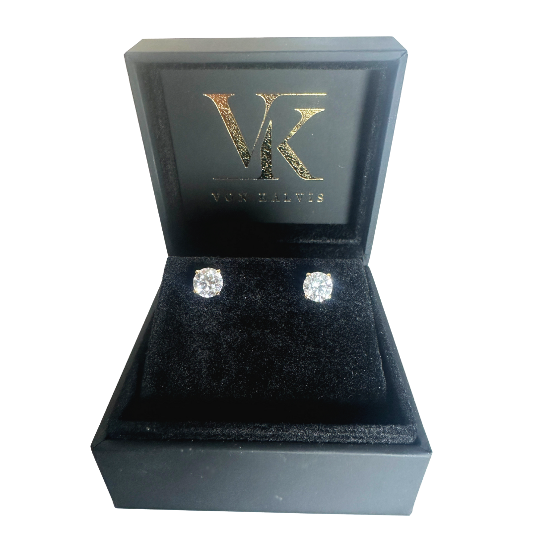 14ct Yellow Gold Lab Grown Diamond Stud Earrings 2.13ct D VS Certified Round Brilliant