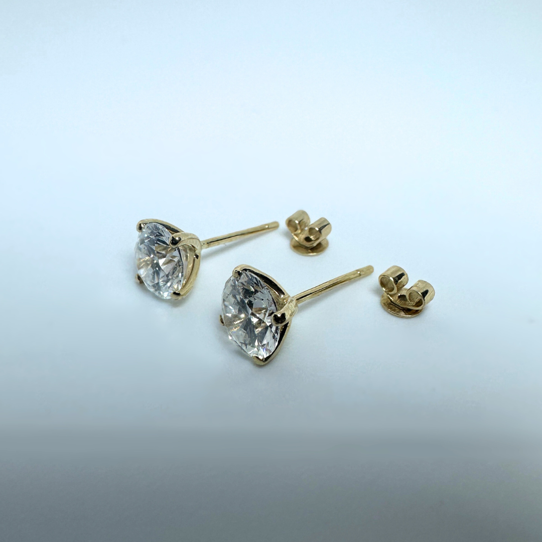 14ct Yellow Gold Lab Grown Diamond Stud Earrings 2.13ct D VS Certified Round Brilliant