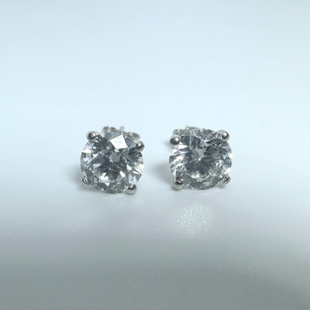 14ct White Gold Lab Grown Diamond Stud Earrings 2.08 ct D VS Certified Round Brilliant