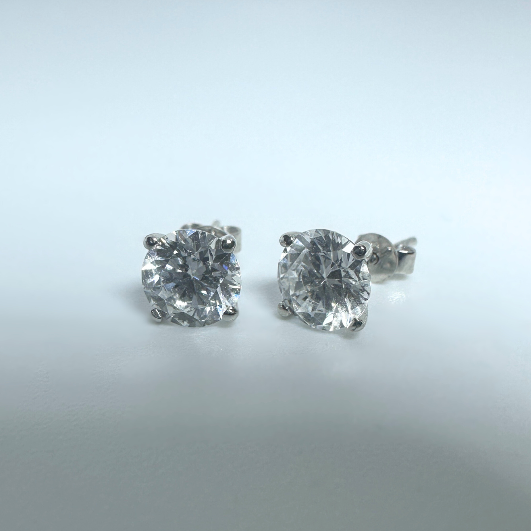 14ct White Gold Lab Grown Diamond Stud Earrings 2.08 ct D VS Certified Round Brilliant