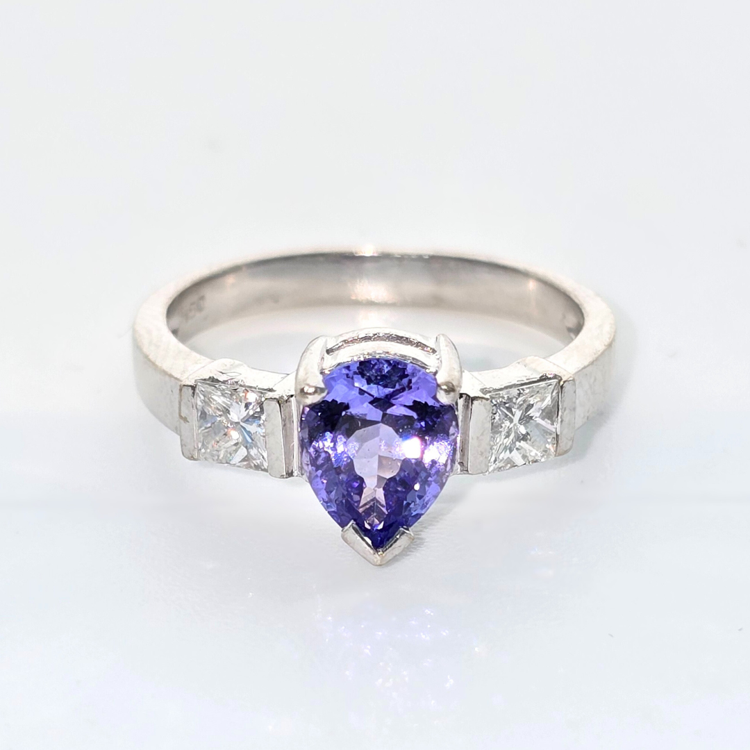 18kt White Gold Pear Cut Tanzanite & Diamond Ring 1.3tcw