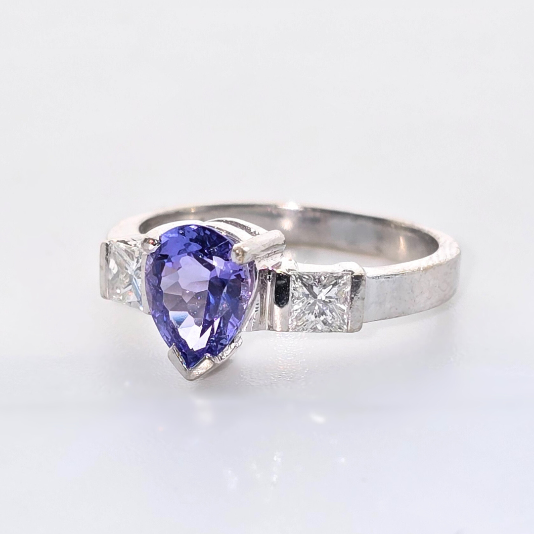 18kt White Gold Pear Cut Tanzanite & Diamond Ring 1.3tcw