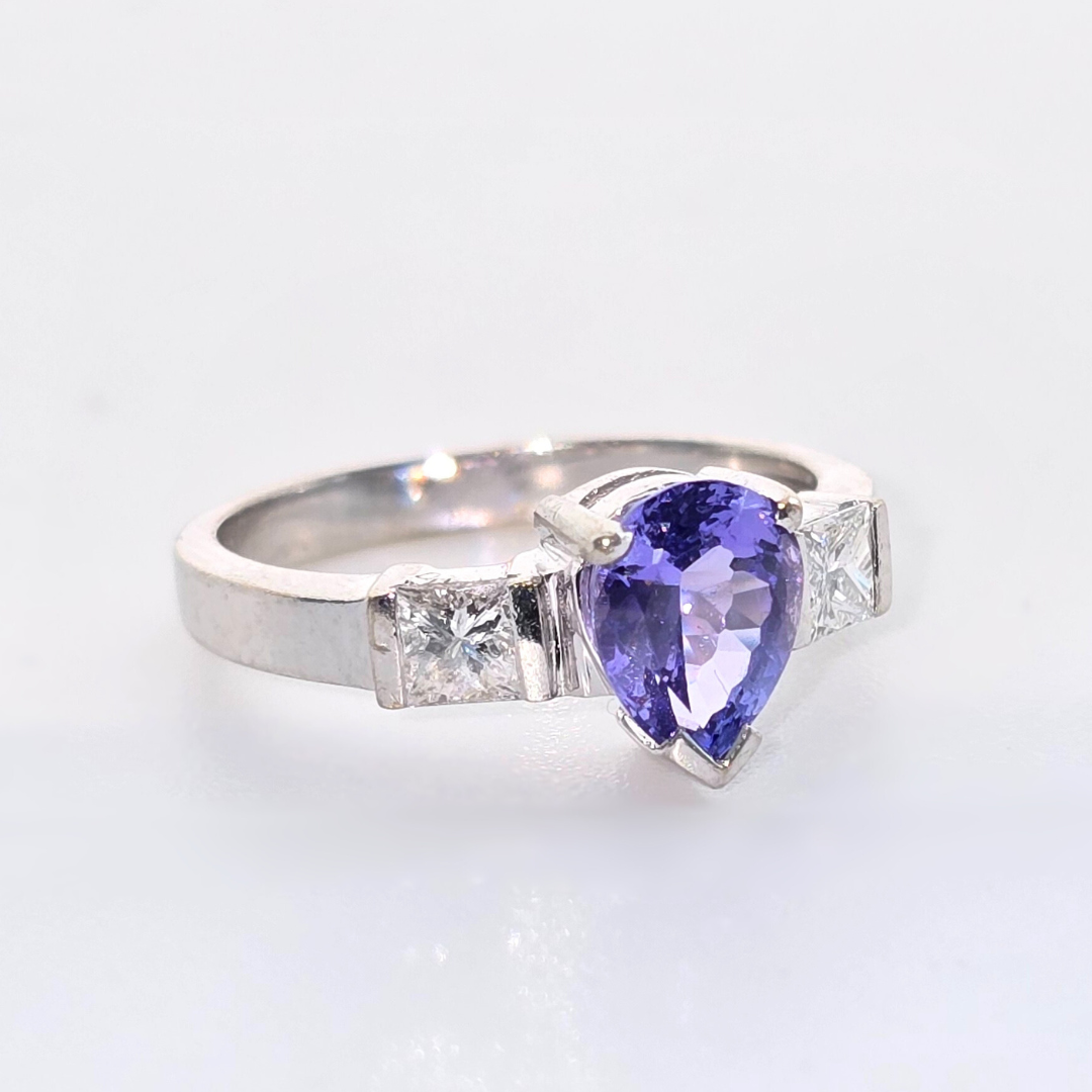 18kt White Gold Pear Cut Tanzanite & Diamond Ring 1.3tcw