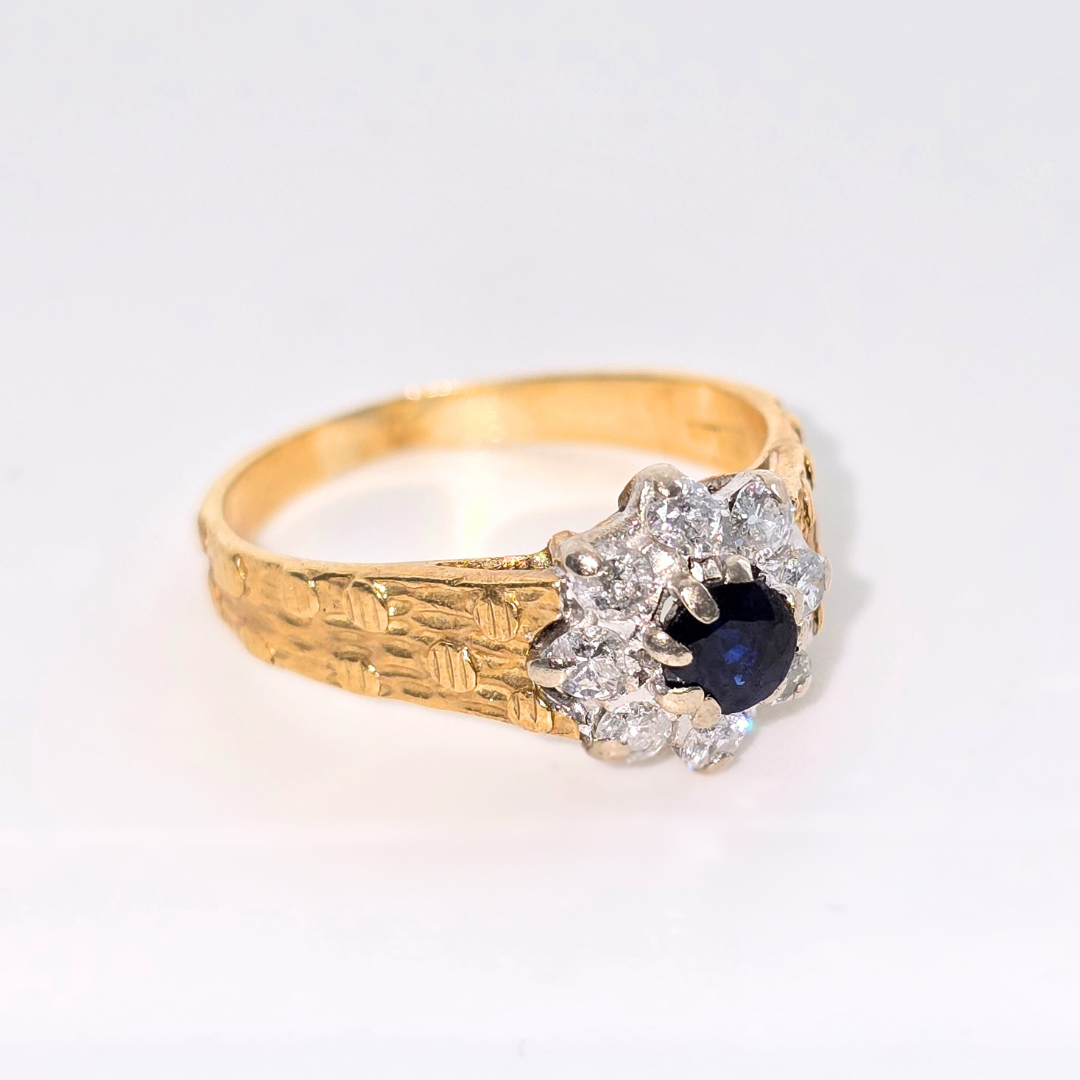 18kt Yellow Gold Sapphire and Diamond Handmade Ring
