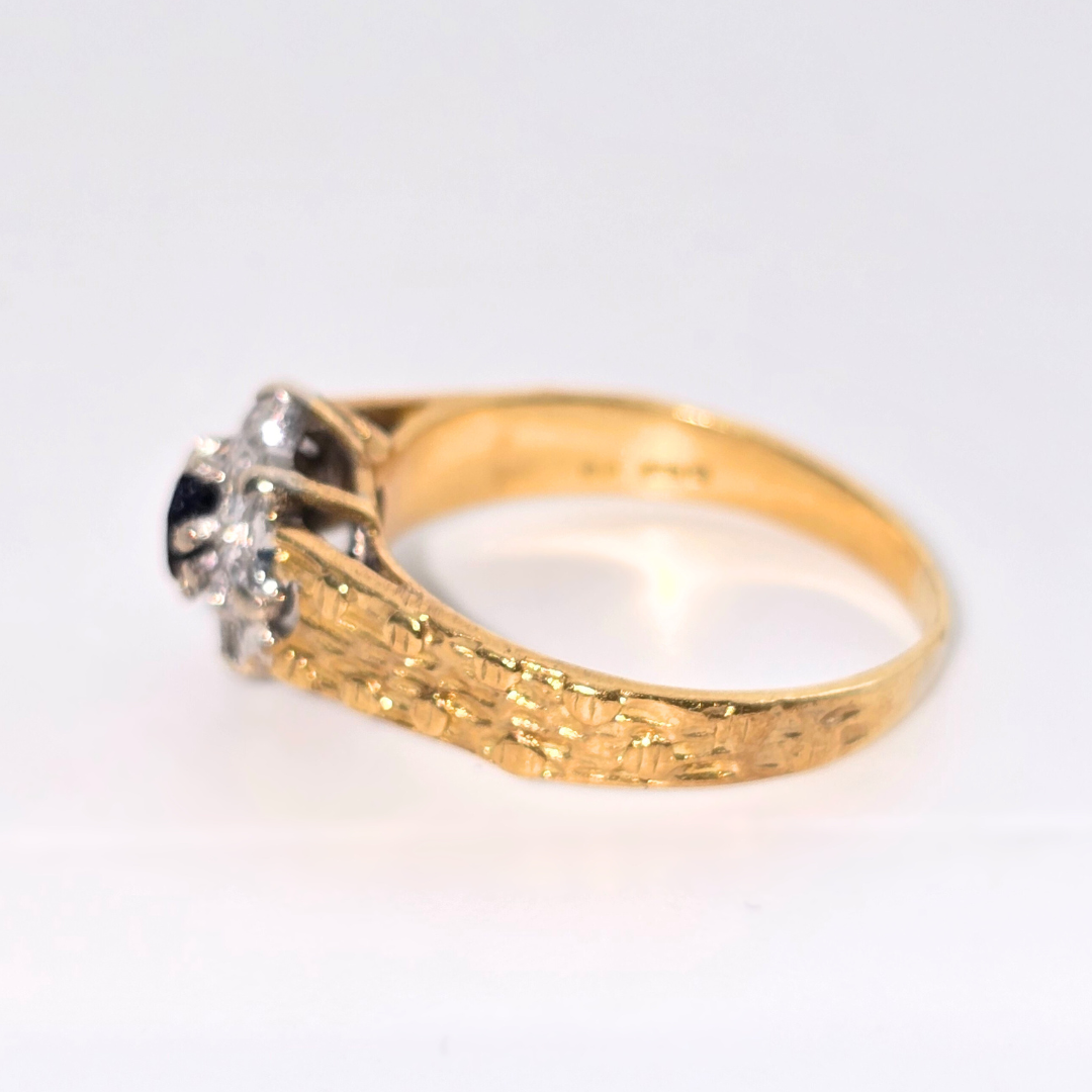 18kt Yellow Gold Sapphire and Diamond Handmade Ring