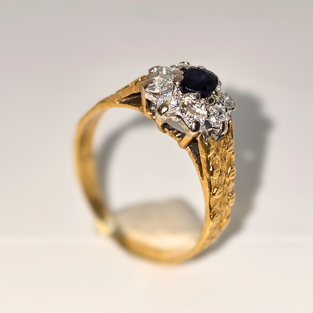18kt Yellow Gold Sapphire and Diamond Handmade Ring
