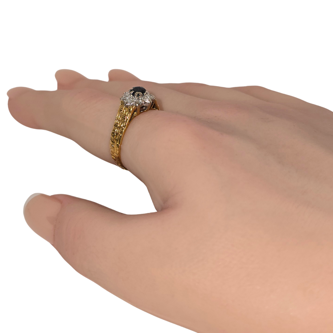 18kt Yellow Gold Sapphire and Diamond Handmade Ring