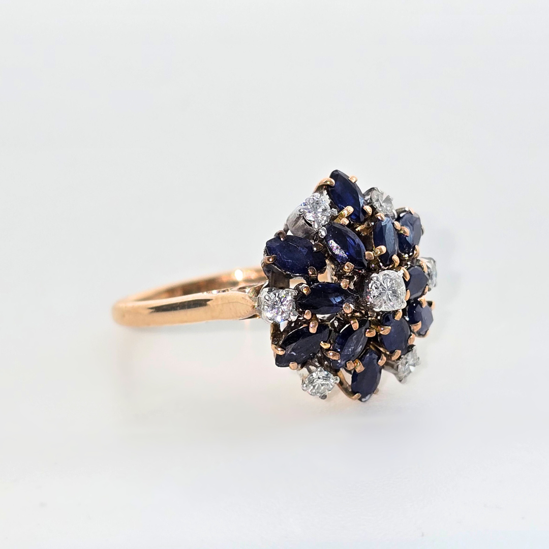 14kt Rose Gold Ring with Natural Sapphires and Diamonds