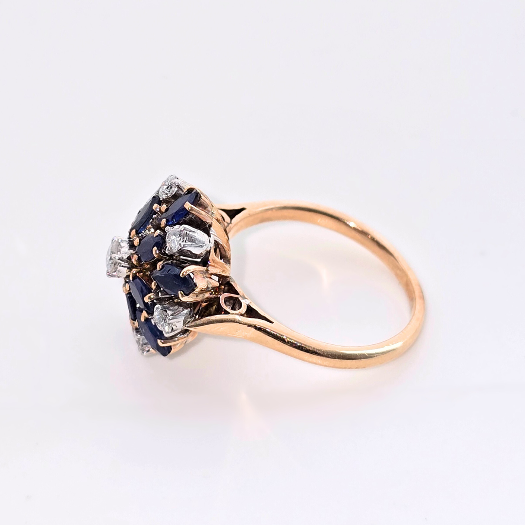 14kt Rose Gold Ring with Natural Sapphires and Diamonds
