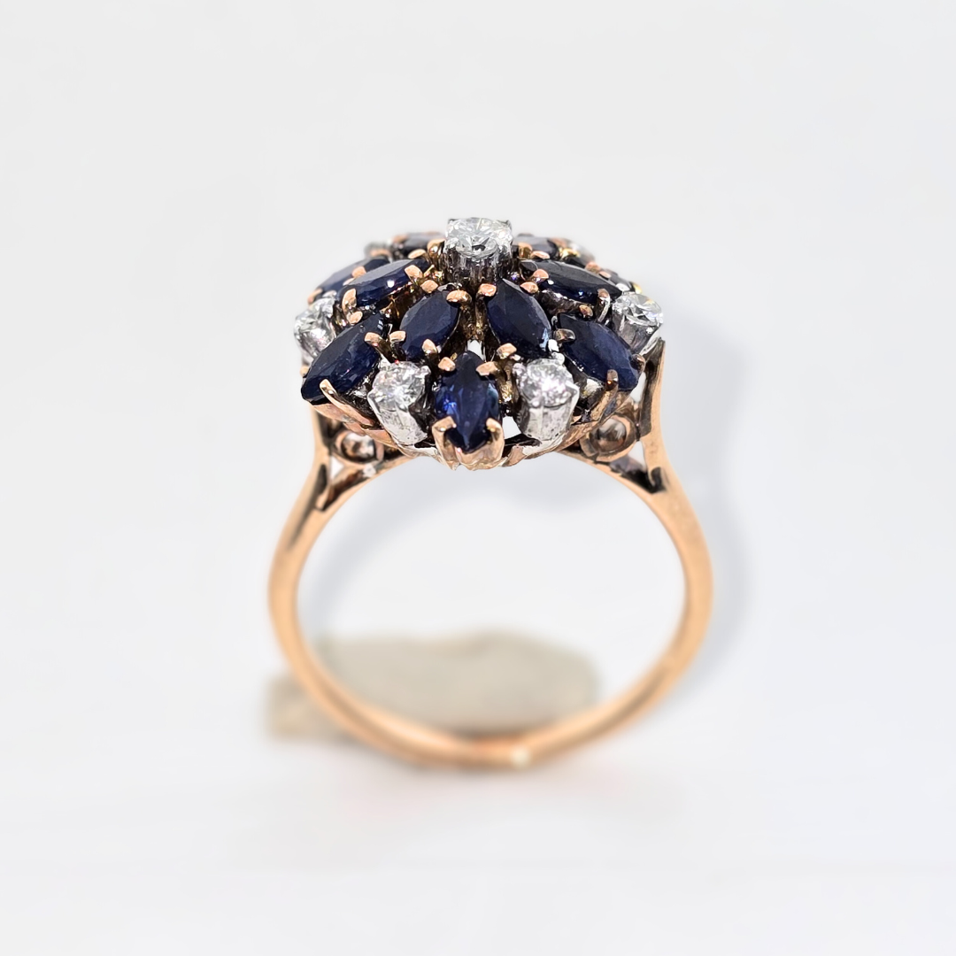14kt Rose Gold Ring with Natural Sapphires and Diamonds