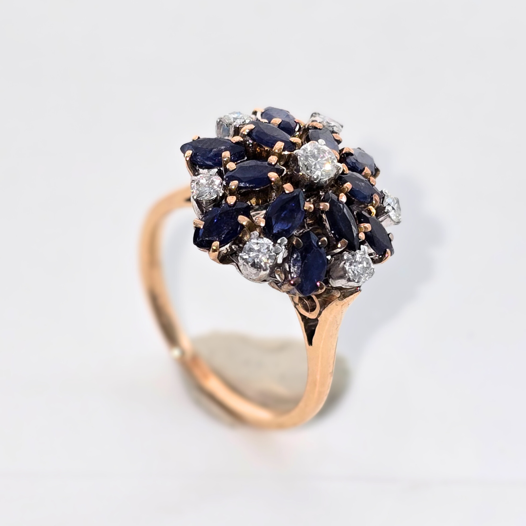 14kt Rose Gold Ring with Natural Sapphires and Diamonds