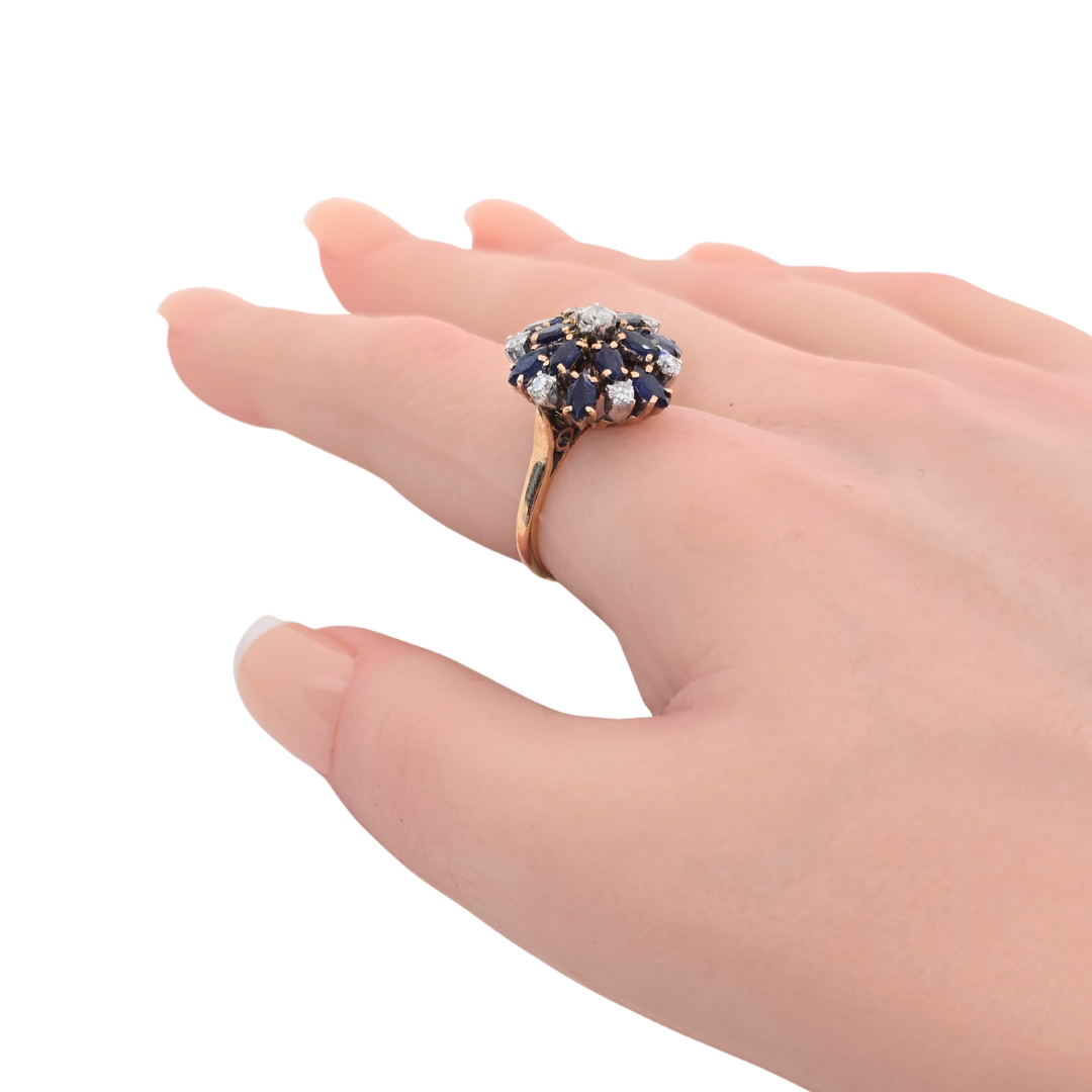 14kt Rose Gold Ring with Natural Sapphires and Diamonds