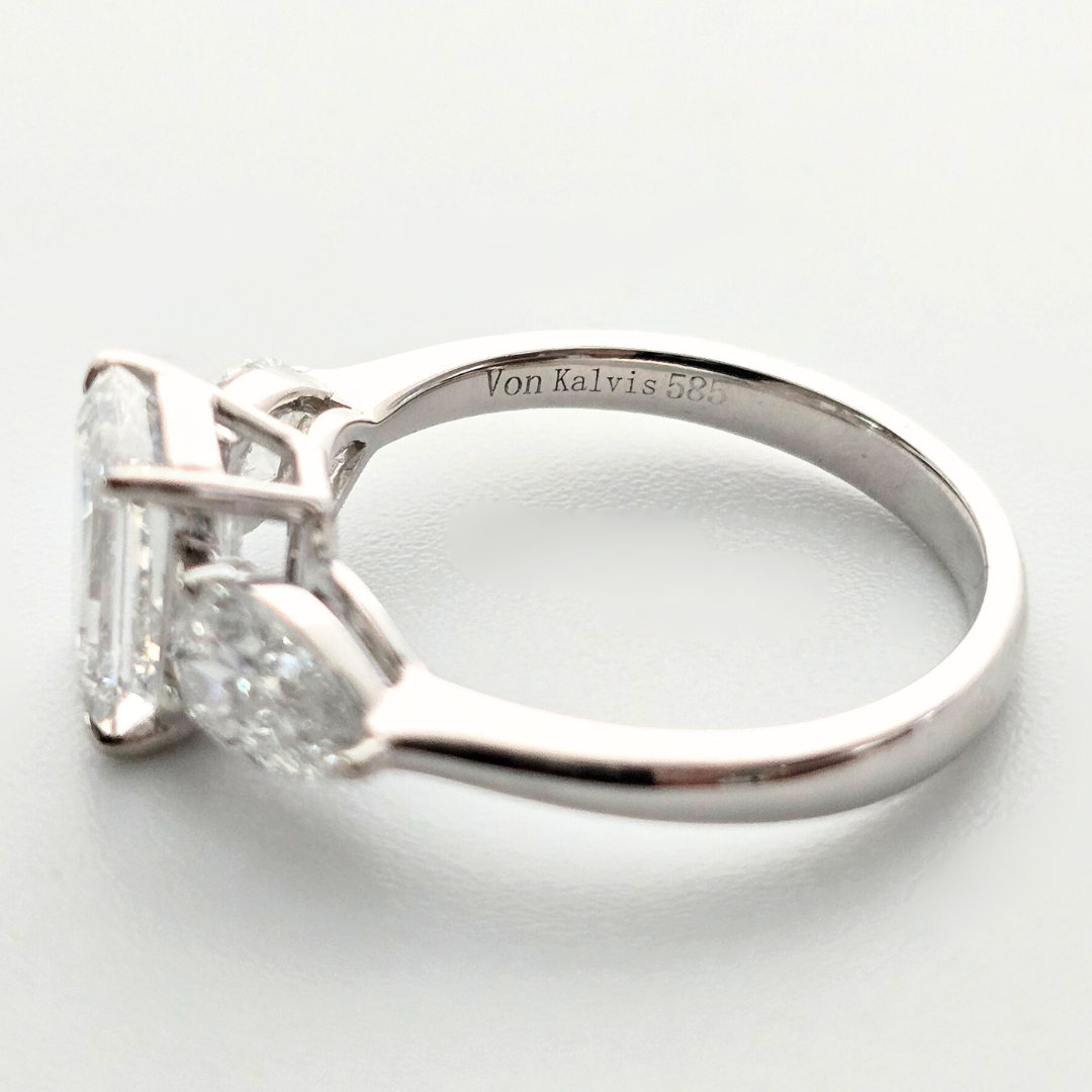 3.08 Emerald Cut Lab Diamond Engagement Ring with Pear Sides
