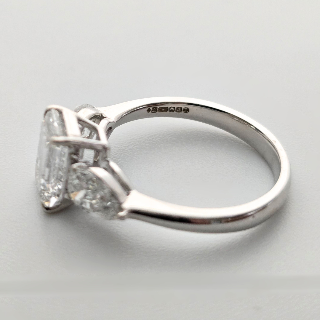3.08 Emerald Cut Lab Diamond Engagement Ring with Pear Sides