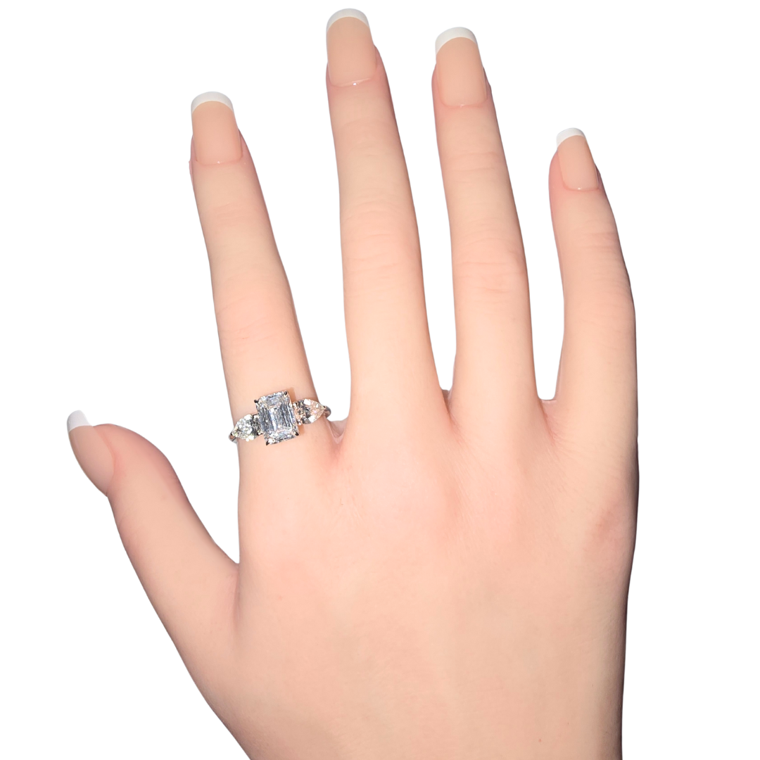 3.08 Emerald Cut Lab Diamond Engagement Ring with Pear Sides
