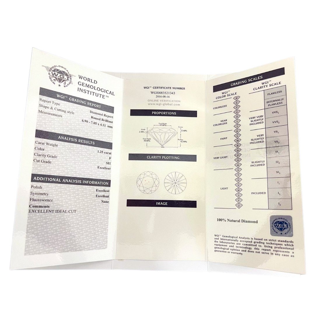 1.25ct Round Natural Diamond Solitaire Engagement Ring Platinum 950 WGI Certified