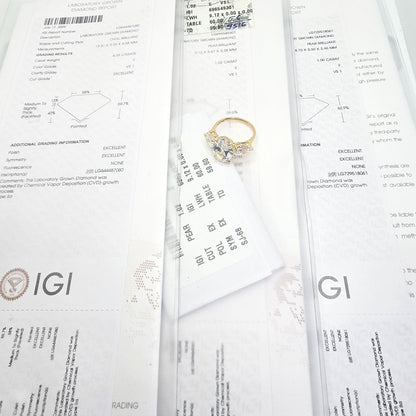 6.41cts Oval Cut Lab-Grown Diamond Trilogy Ring – 18ct Yellow Gold | 3 IGI Certificates