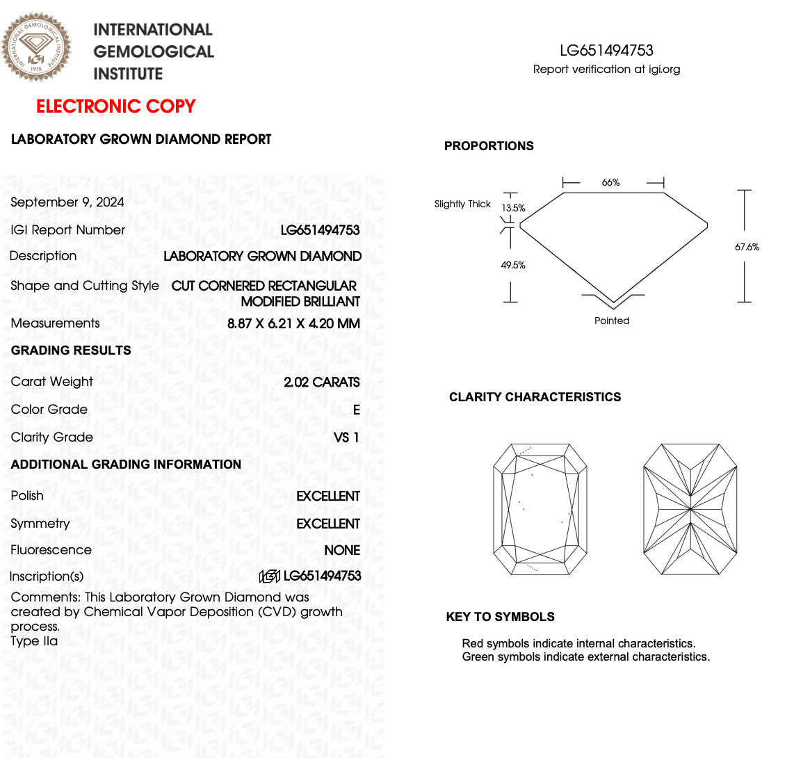 2.02ct Radiant Cut Lab-Grown Diamond Solitaire Ring – VS1 E Colour | 14ct White Gold | IGI Certified