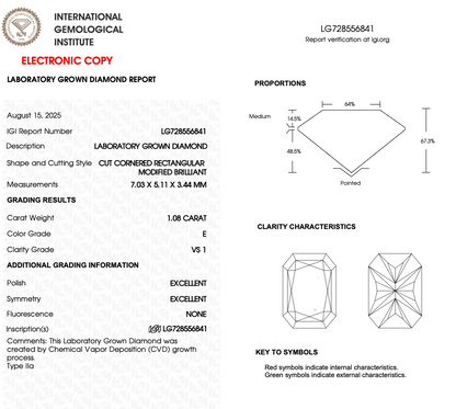 1.08ct Radiant Cut Lab-Grown Diamond Solitaire Ring – VS1 E Colour | 14ct Yellow Gold | IGI Certified