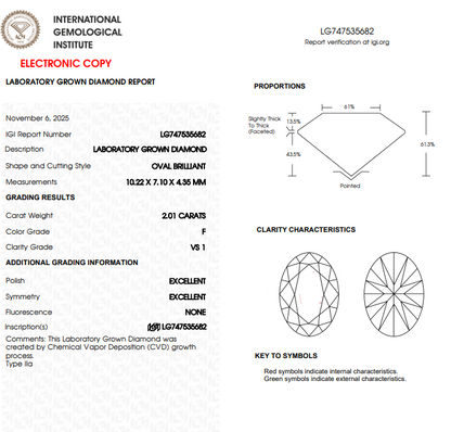 IGI certification for oval lab grown diamond