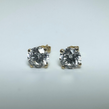 14ct Yellow Gold Lab Grown Diamond Stud Earrings 2.13ct D VS Certified Round Brilliant