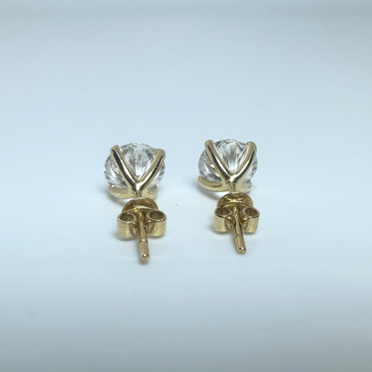 14ct Yellow Gold Lab Grown Diamond Stud Earrings 2.13ct D VS Certified Round Brilliant
