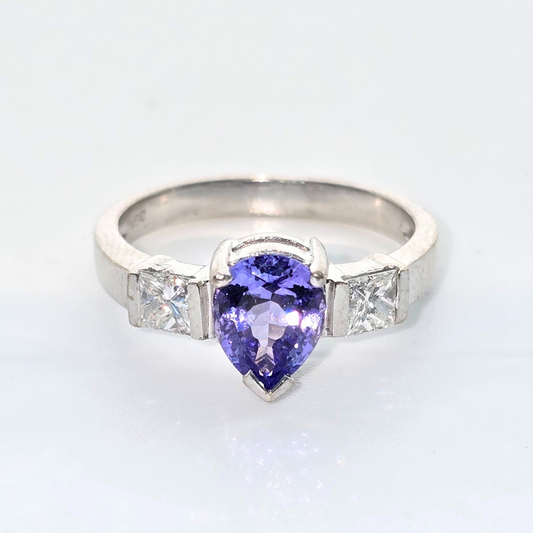 18kt White Gold Pear Cut Tanzanite & Diamond Ring 1.3tcw