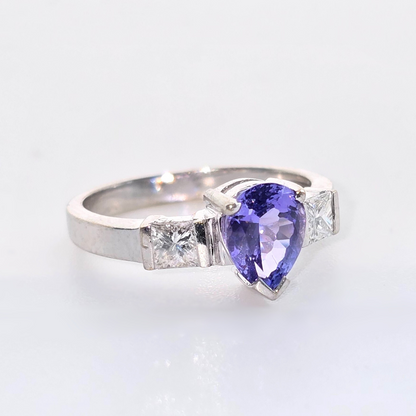 18kt White Gold Pear Cut Tanzanite & Diamond Ring 1.3tcw