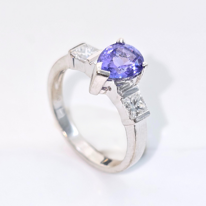 18kt White Gold Pear Cut Tanzanite & Diamond Ring 1.3tcw