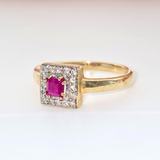 9kt Yellow Gold Ruby And Diamond Ring