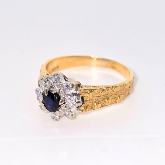 18kt Yellow Gold Sapphire and Diamond Handmade Ring