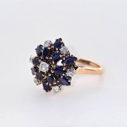 14kt Rose Gold Ring with Natural Sapphires and Diamonds