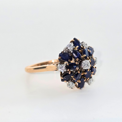14kt Rose Gold Ring with Natural Sapphires and Diamonds